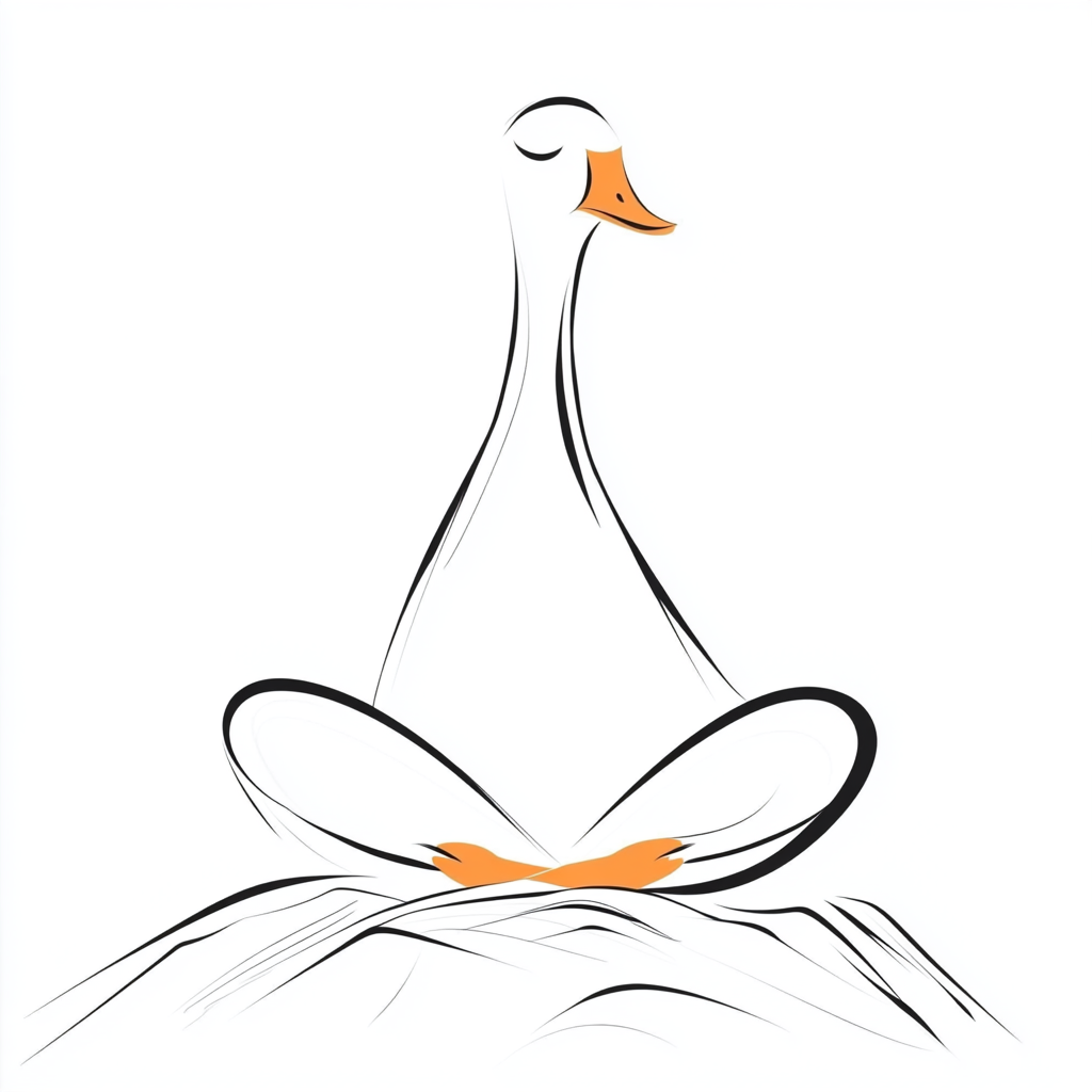 Fit Gąska jako oaza spokoju Fit Gąska narysowana delikatymi, pociągłymi, zaokrąglonymi liniami. Fit Gąska siedzi w pozycji przypominającej siad skrzyżny, plecy wyprosotwane, oczy zamknięte, głowa skierowana lekko na prawo. Wygląda jak oaza spokoju.